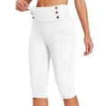 thumbnail image 2 of iHPH7 High Waisted Leggings for Women Pedal Pushers Knee Length Capri Tummy Control Buttery Soft Yoga Pants for Workout Athletic White L, 2 of 9