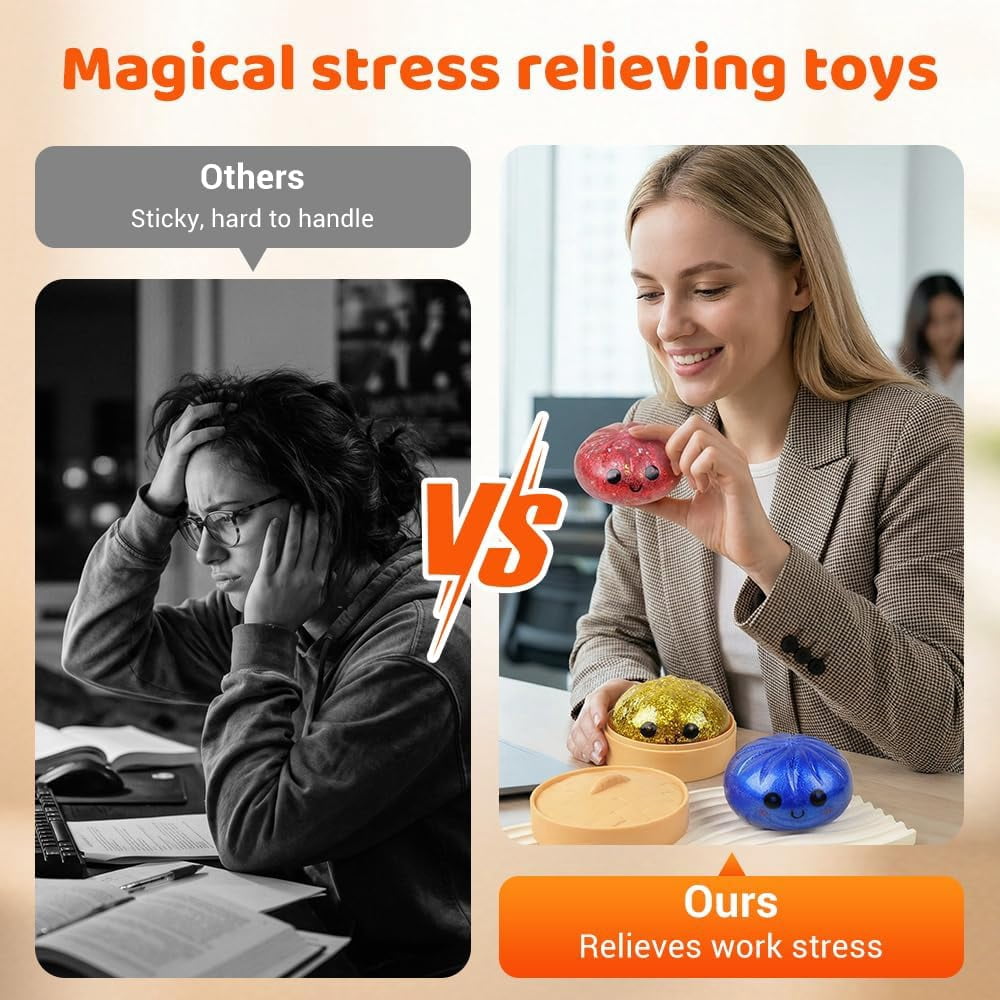 2026 New Shimmering Dumpling Squishies, Dumpling Squishy, Colorful Dumplings Stress Balls Fidget Sensory, Squeeze Dough Ball Stress Relief Hand with Food Steamer Stretchy Desk (4PCS)