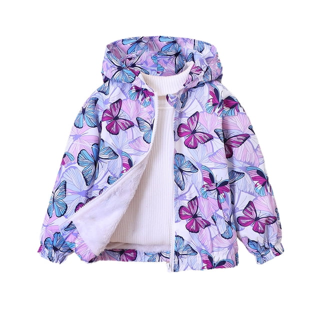 Gibobby Chamarra niñoChaqueta con capucha y estampado de para niñas pequeñas, abrigo con cremallera y capucha, prendas de vestir cálidas para otoño e inv(Morado, 3-4 Años)