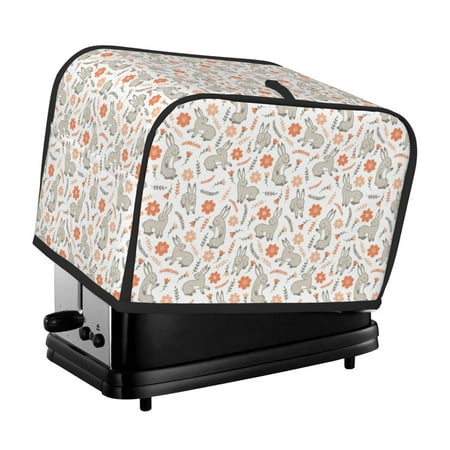 

KLL Flower Rabbit Print 2 Slice Toaster Dust Covers Kitchen Small Appliance Cover with 2 Pockets Can hold Jam Spreader Knife & Toaster Tongs (11.4 x 7.9 x 7.5)