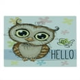thumbnail image 2 of Owls Cutting Board, Cartoon Owl and a Butterfly on Floral Background Hello Message Illustration, Decorative Tempered Glass Cutting and Serving Board, Large Size, Multicolor, by Ambesonne, 2 of 5