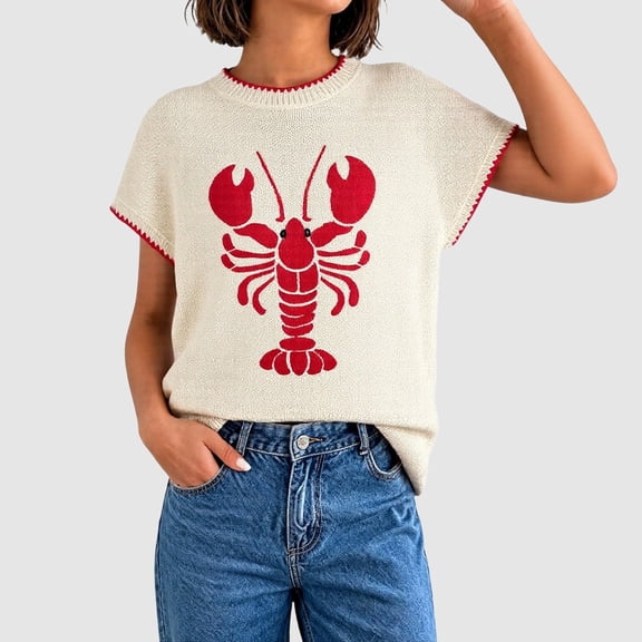 Womens Sweaters Print Cap Sleeve Crew Neck Loose Knit Vest Simple Stylish Daily Versatile Casual Pullover Top Pink L