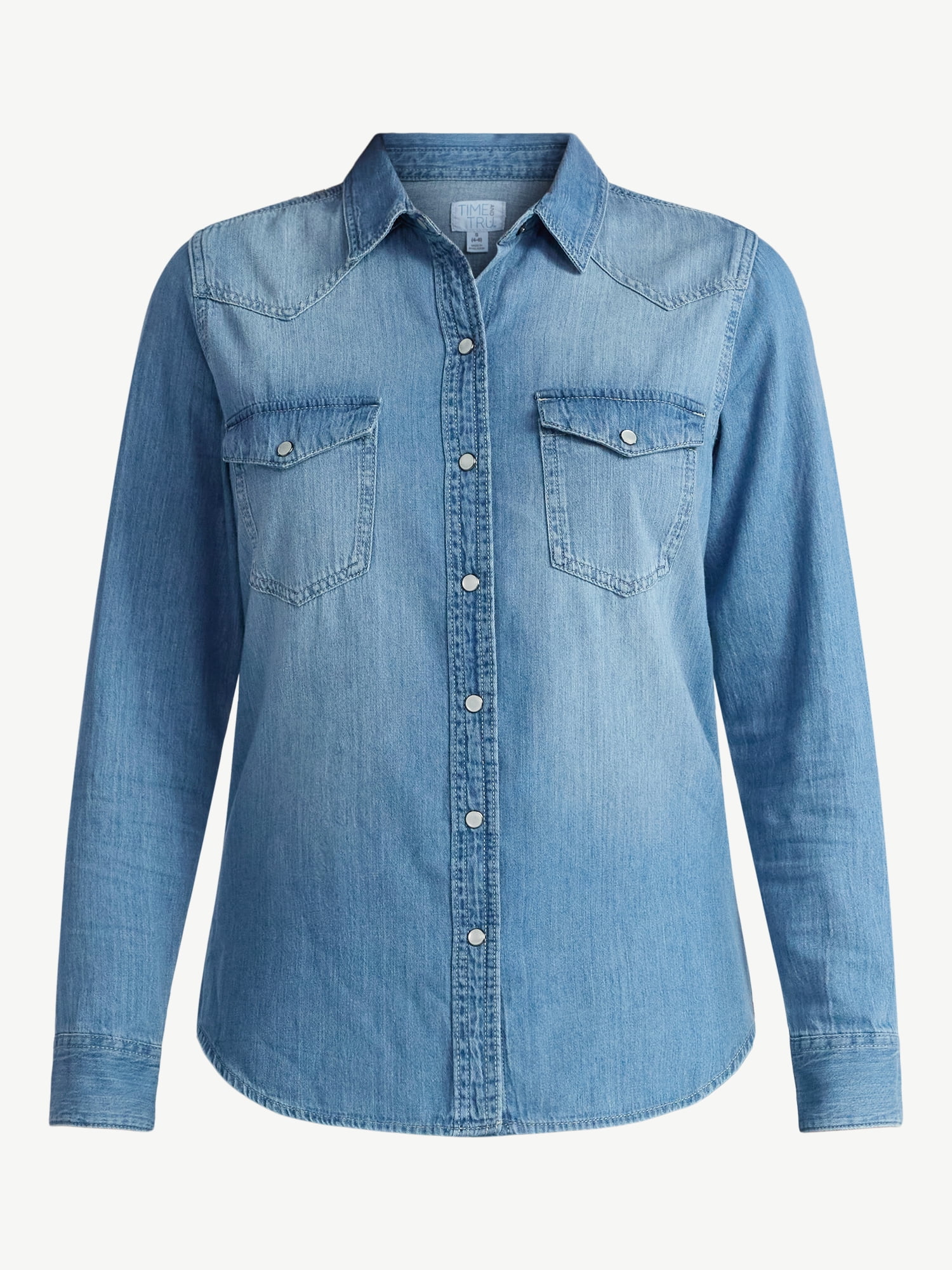 Time and Tru Women’s Lightweight Cotton Denim Shirt, Sizes XS-3XL
