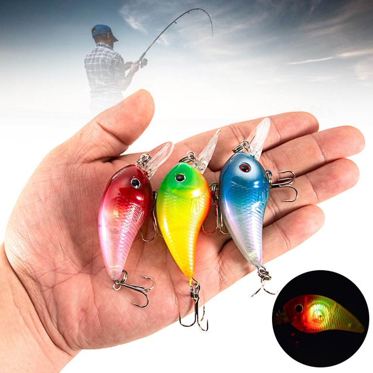 Mini Bright LED Light Simulation Fish Shape Outdoor Fishing Bait Lure Tackle Tool with Hooks with Dual-hooks, Size: 8, Blue