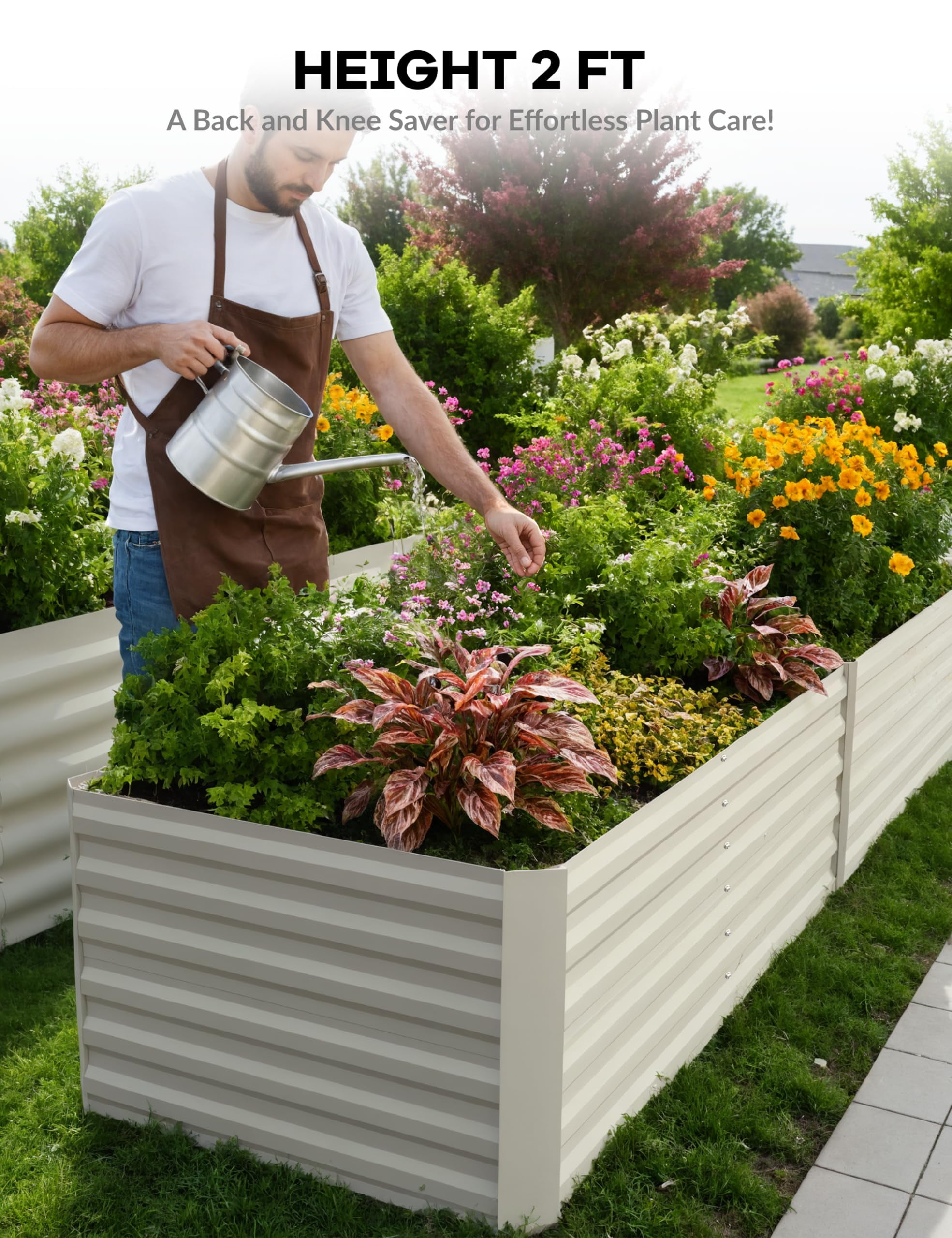 Towallmark Raised Garden Bed,Large Metal Garden Beds Galvanized Steel Planter Box for Vegetables Flowers Herbs,Square,180*90*60cm,1 Pack,Beige