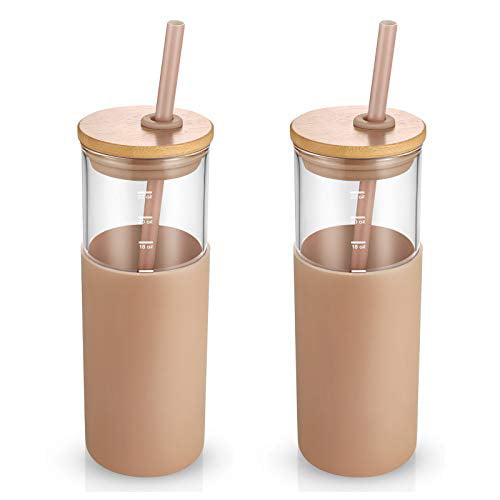 Tronco 20oz Glass Tumbler Straw Silicone Protective Sleeve Bamboo Lid BPA Free