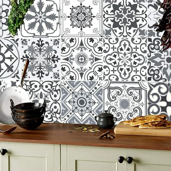 IARTTOP Moroccan Tile Decal for Bathroom Decor, Stairs Tile Sticker, Light Grey Cement Tiles Decal Splashback for Kitchen Decor Ideas Peel and Stick Backs Plash Tile Paint