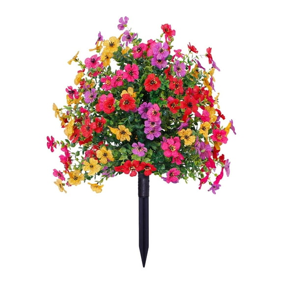 Artificial Plants Outdoor, Red Geraniums Artificial Flowers, Ongmies Artificial Greenery with Garden Stake – 22" Faux Shrubs for Outdoor, Porch & Wedding Decor, 1 Artificial Violet Stake