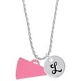 thumbnail image 1 of Delight Jewelry Acrylic 1.25" Hot Pink Megaphone Silvertone Script Initial Disc - L - Charm Necklace, 20"+3", 1 of 4