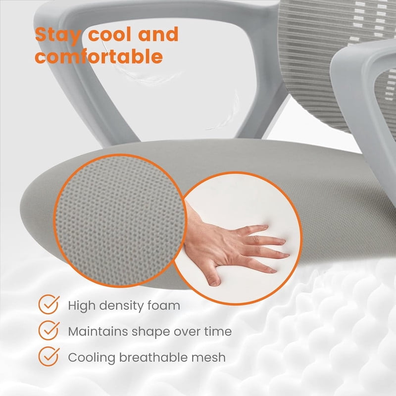 Beddle Office Chair with Lumbar Support, Ergonomic Mesh Mid-Back Swivel Desk Chair, Comfortable Task Chair for Home Office, Gray