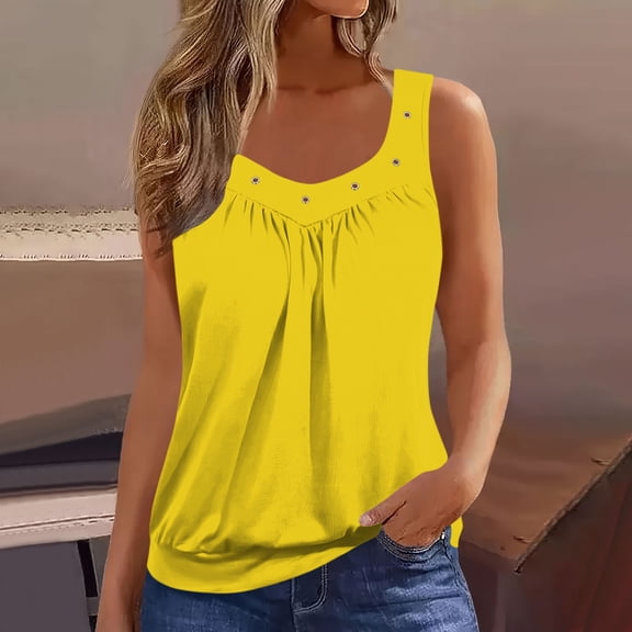 Womens Summer Tank Tops V Neck Pleated Loose Fitted Casual Sleeveless Tops Beach Vacation Tunic Shirts