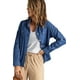 thumbnail image 4 of ABPHQTO Camisa vaquera de mujer de manga larga con botones y cuello vuelto azul, 4 of 5