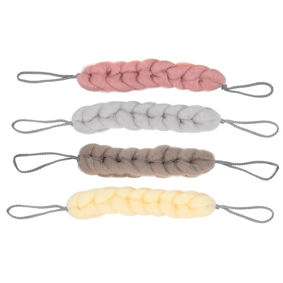 4 Pcs Bath Sponge Long Stretch Back Sponge for Body Shower Clean Beige Gray Khaki Pink 11.81"x1.97"