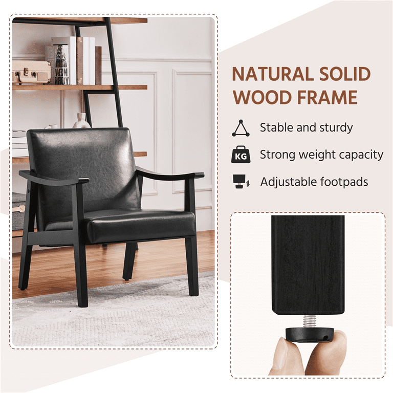 Renwick Mid-Century Accent Chair, Set of 2, Black Faux Leather photo 8