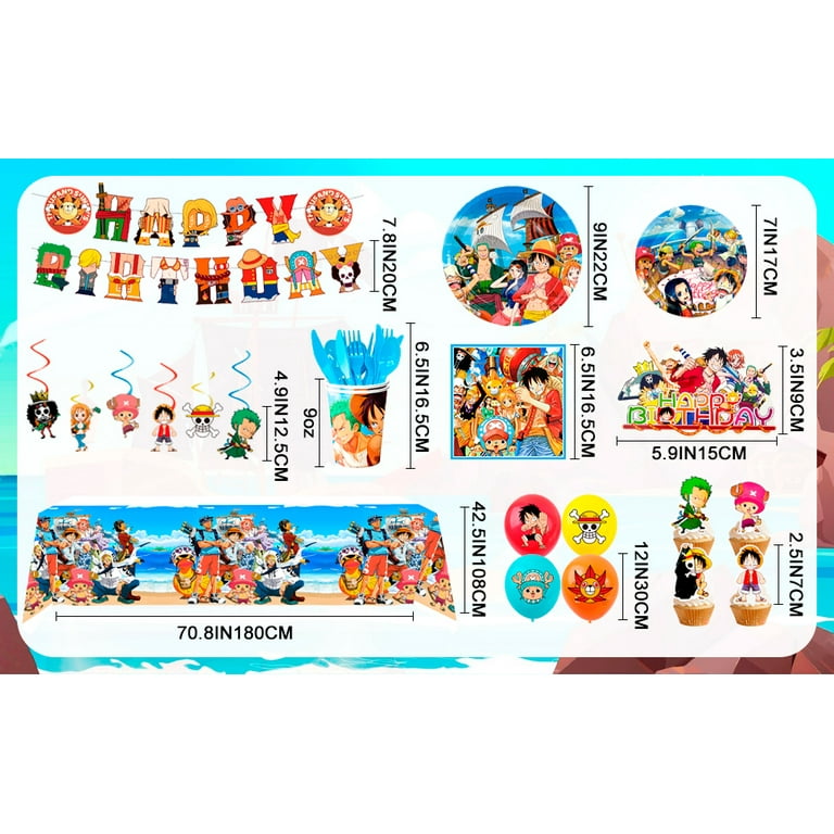 One Piece Birthday Party Supplies, 117pcs One Piece Party Decorations & Tableware Set - One Piece Banner Balloons Hanging Swirls Cake Topper Plates Cups etc One Piece Birthday Decorations for Kids