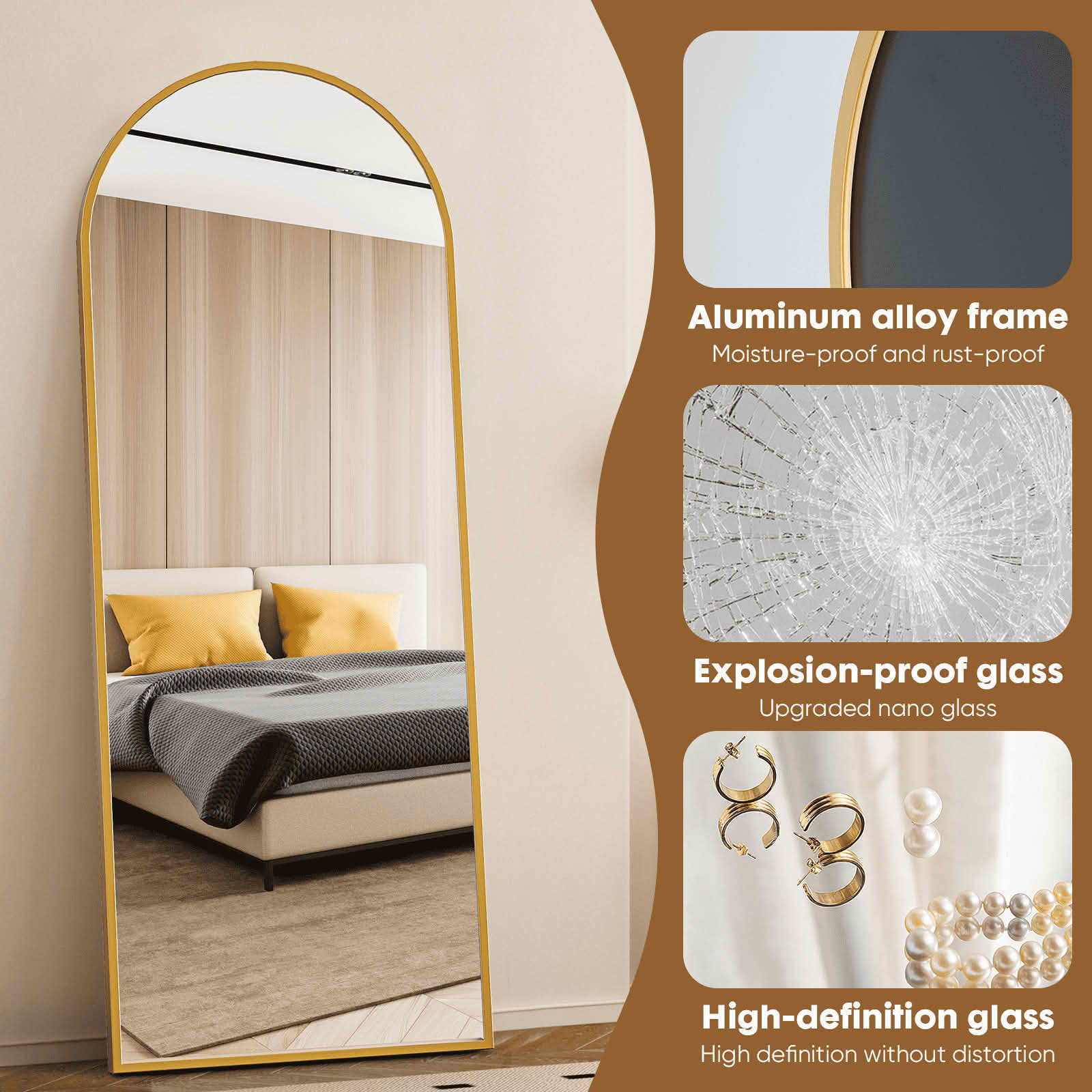 MAYEERTY 71 X 26 Inch Arched Full Length Mirror, Standing Hanging Leaning Wall Mirror