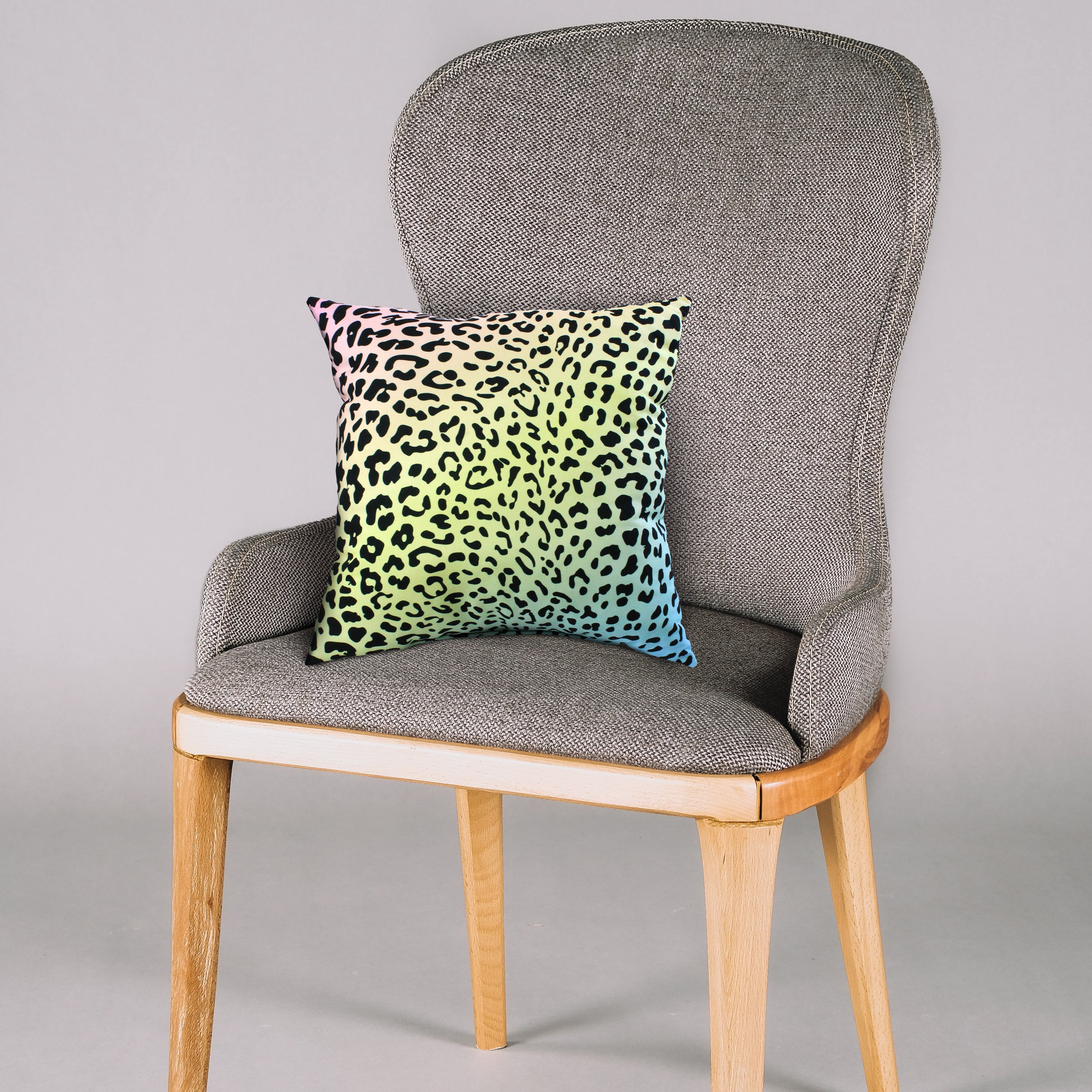 Everything Comfy Leopard Print Decorative Throw Pillow, 16x16 Inch, Pastel Gradient/Black,