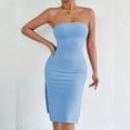 thumbnail image 5 of Delconic Women’s Strapless Bodycon Tube Dress Sleeveless Slim Fit Knee Length Textured Fabric Casual Wear Light Blue XS, 5 of 6