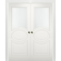 Sliding French Double Pocket Doors 60 x 80 inches Opaque Glass / Mela 7012 Matte White / Kit Rail Hardware / MDF Interior Bedroom Modern Doors