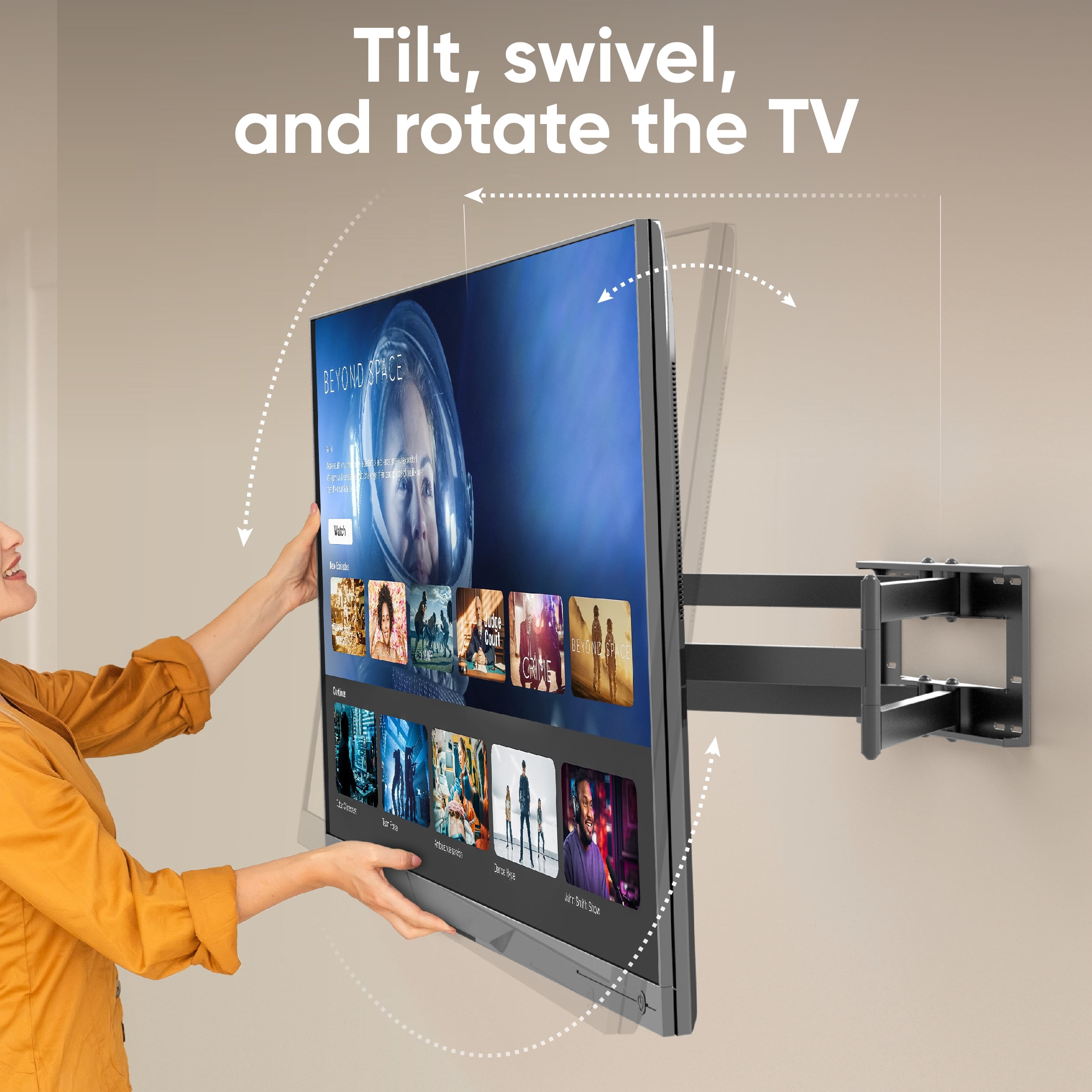 ONKRON TV Wall Mount for 42 - 110 Inch Flat and Curved Screen TVs up to 220 lbs - Swivel and Tilt Full Motion TV Mount - Articulating TV Mount (40" Extension), Max VESA 800x600mm, Black