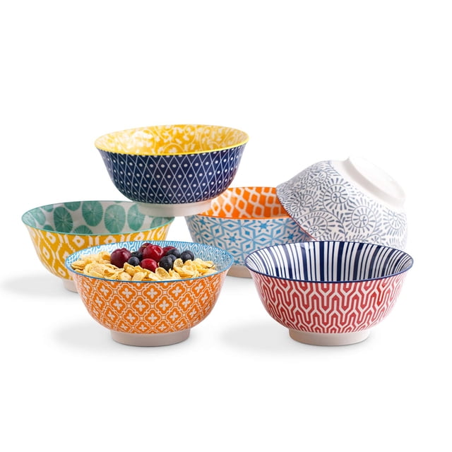 Selamica Juego De Tazones De Cereales De Porcelana De 7 Pulgadas - Juego De 6 Tazones De Cerámica Juego De Tazones De Sopa Para Ensalada De Sopa De Cereales Y Pasta Colores Surtidos