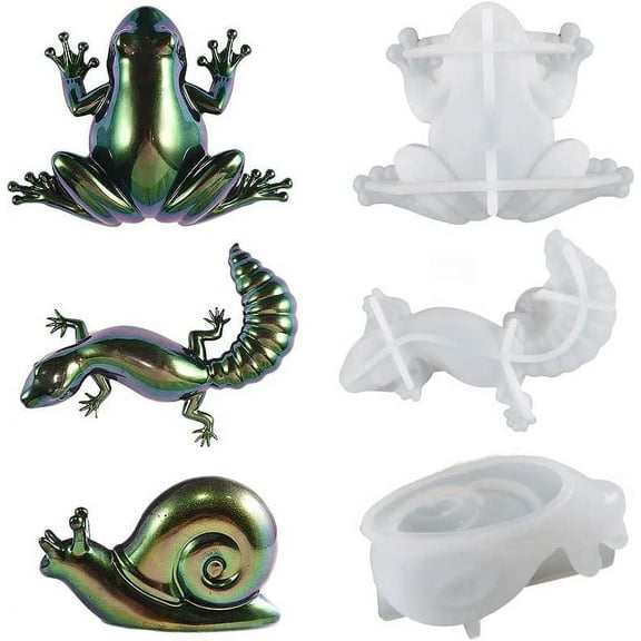 3D Lizard Frog Snail Resin Molds, Realistic Animal Epoxy Resin molds, Lifelike Animal Display Silicone Molds for Wall Desktop Decor, Ornament, DIY Resin Crafts