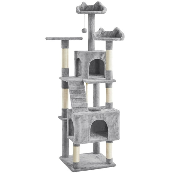 Yaheetech 72'' Height Multi Level Cat Tree with 2 Cozy Condos & Scratching Post,Light Gray