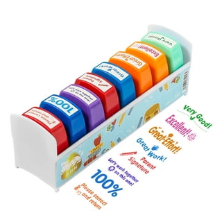 Stamp Joy - Set of 6 Self-Ink Flash Stamp Set, Multicolor Teacher Stamps,  Pre-Inked (Motivation Set)