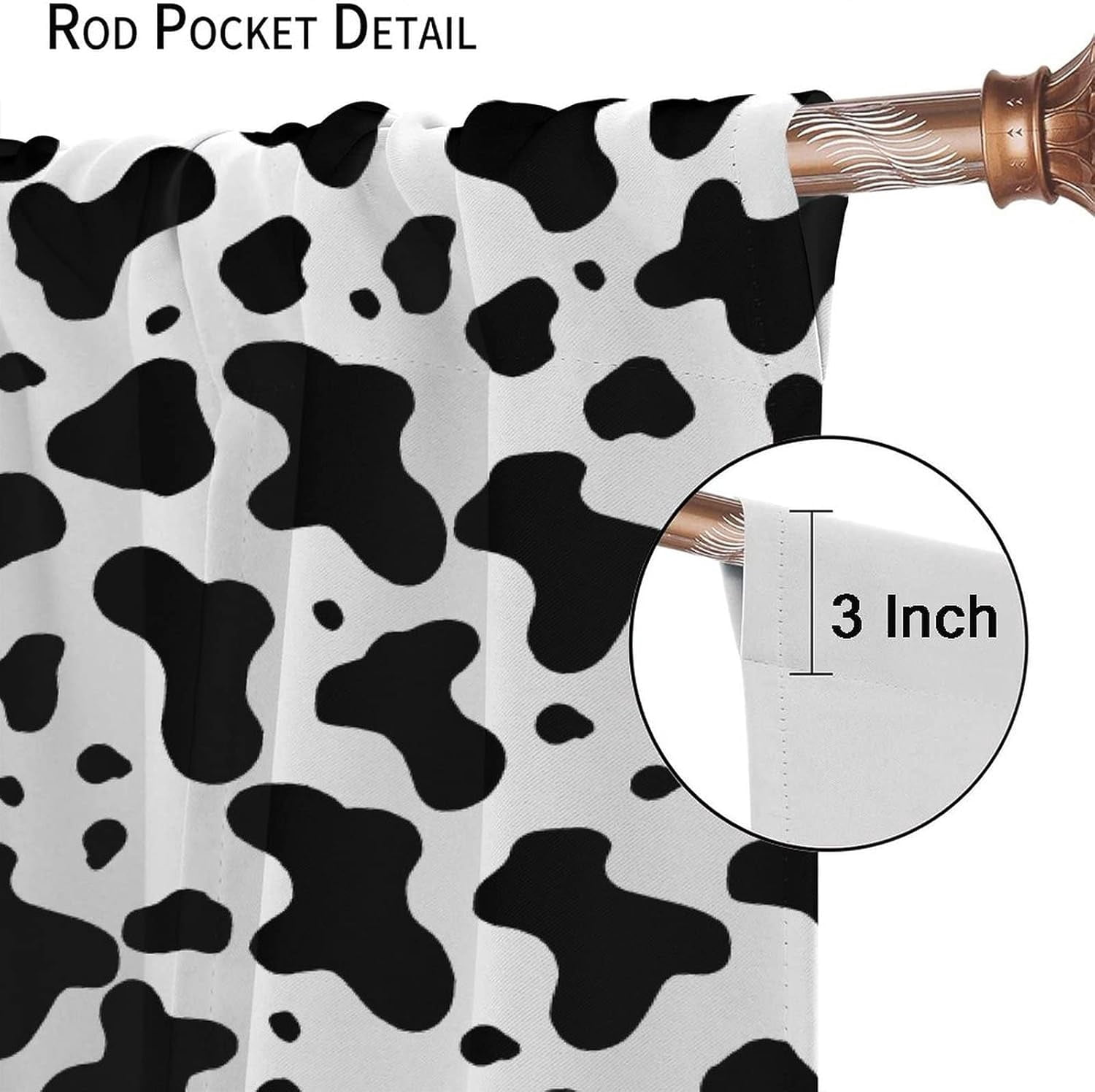Cow Print Curtains Rustic Farmhouse Animal Black and White Spots Pattern Blackout Print Rod Pocket Window Drapes for Bedroom Living Room 42x54in