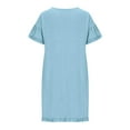 thumbnail image 4 of ZZwxWA Womens Loose Linen Mini Dress Summer Modest Frayed T Shirt Dress Flowy Ruffle Short Sleeve Shift Dress Pocket, 4 of 5