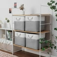 thumbnail image 2 of 13 x 13 Inch Cube Storage Bins, 6 Pack Extra Large Collapsible Fabric Storage Bin with Ropes, Foldable Storage Cubes for Home (White & Grey-13"x13"x13"), 2 of 5