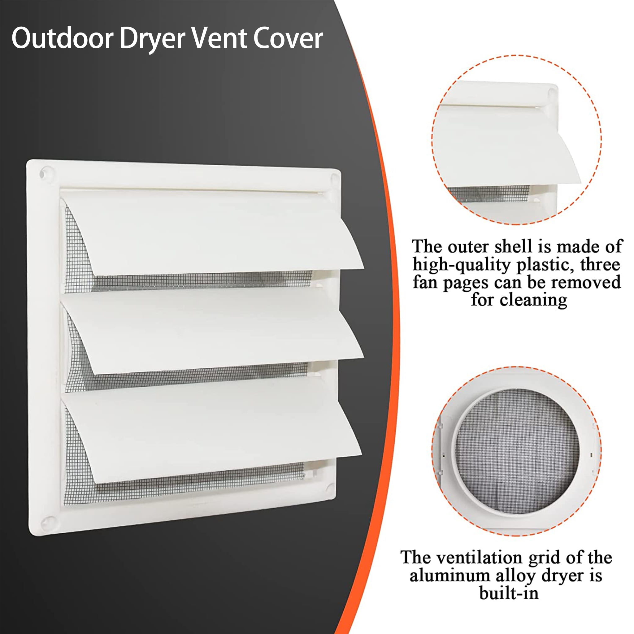 Beaquicy 6-inch Outdoor Vent Cover White Plastic Louvered Dryer Ventilation Grille