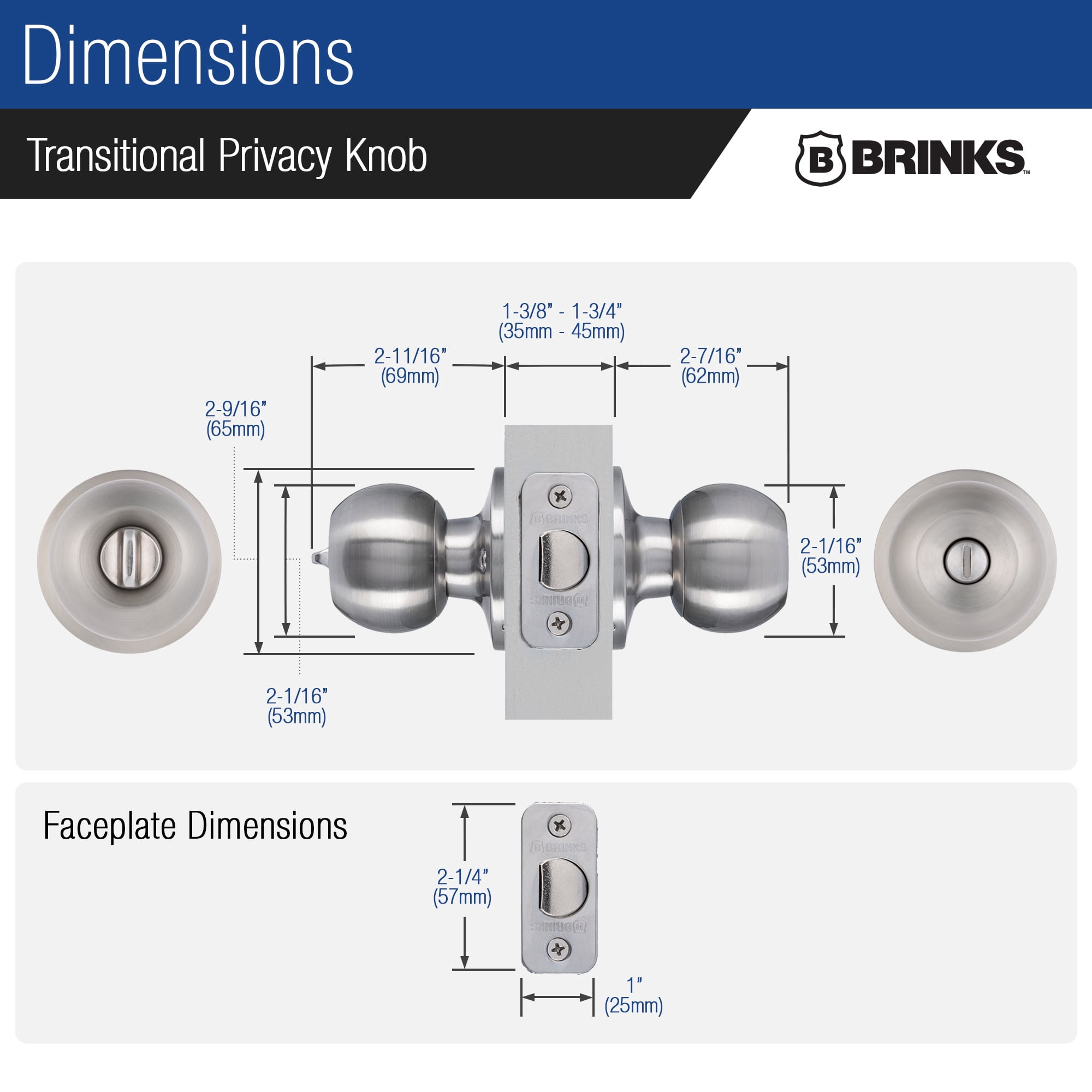 BRINKS  Transitional Privacy Locking Interior Ball Door Knob, Matte Black - Designed for Traditional and Transitional Homes and Blends Seamlessly with Interior Dcor E2435-122