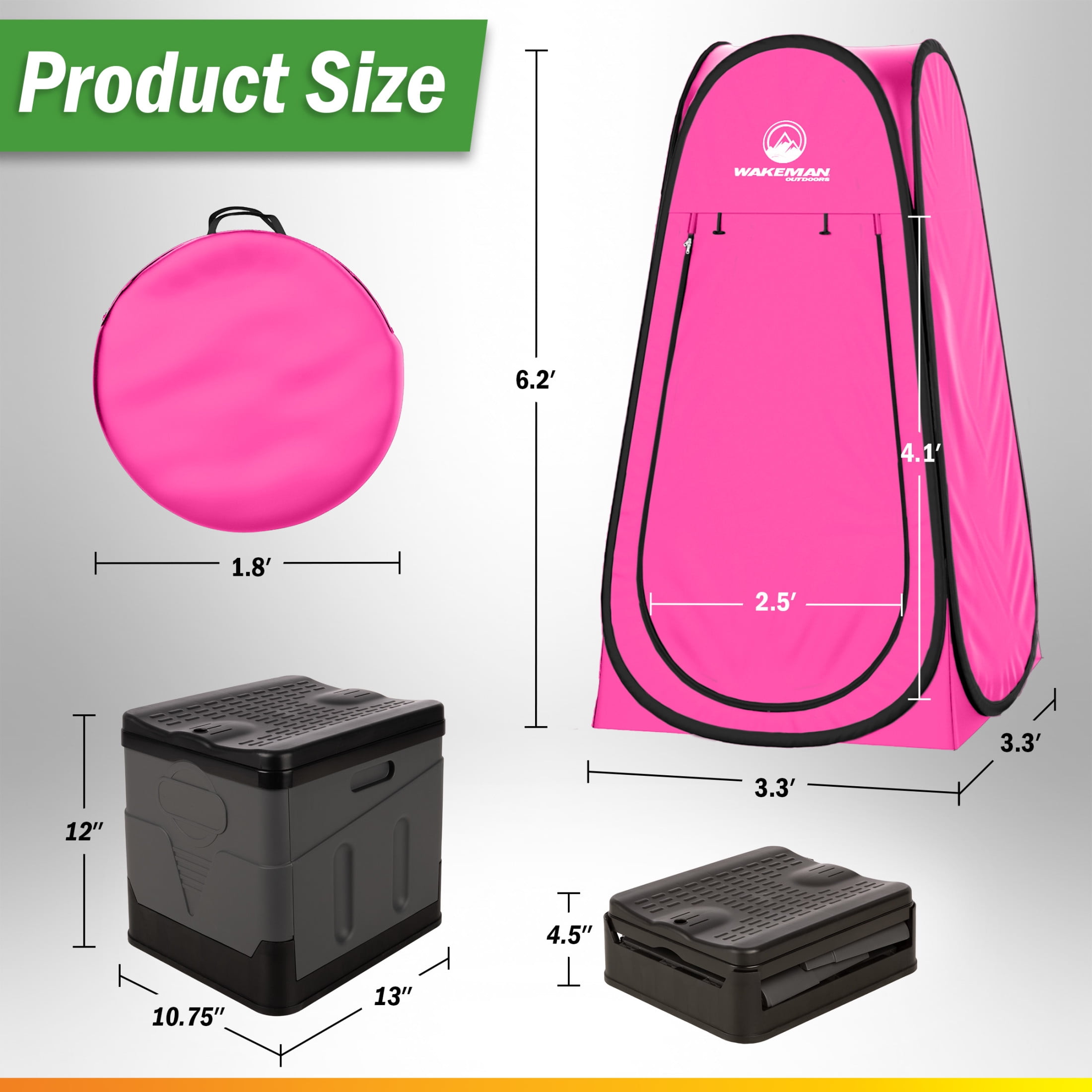 Wakeman Outdoors Camping Toilet Set - Pop Up Privacy Tent and Portable Toilet for Adults, Pink