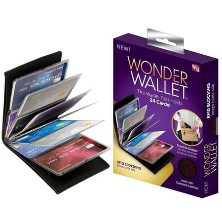 - Wonder Wallet - Amazing Slim Genuine Leather Wallet w/RFID Protection, As Seen On TV