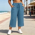 thumbnail image 2 of Yangnuo Women Plus Size Drawstring Wide Leg Capri Pants With Pockets Side Split Textured Casual Cropped Trousers, 2 of 5