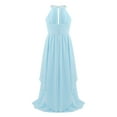 thumbnail image 3 of iEFiEL Maxi Flower Girl Dress Sequined Halter Neck Ruched Chiffon Party Wedding Bridesmaid Formal Light Blue 10, 3 of 7