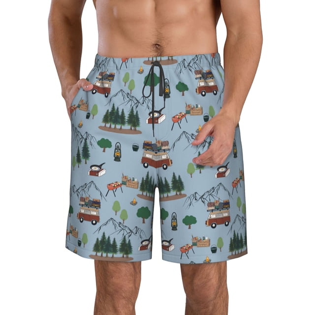 Fotbe Camping Caravan Trajes de Baño Estampados para Hombre, Shorts de Verano de Secado Rápido, Ropa de Playa, Bañadores-Small