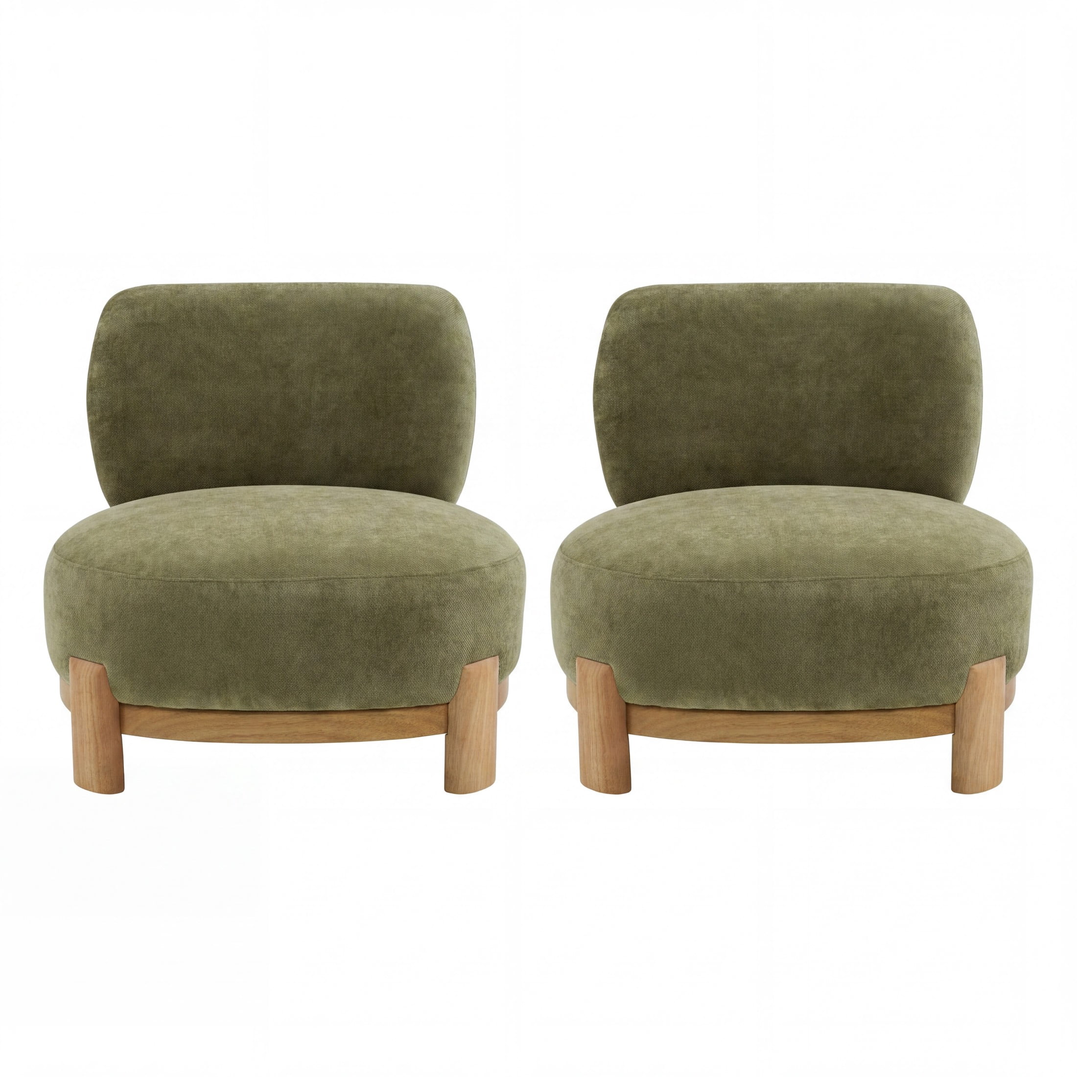 Christopher Knight Home Modern Upholstered Armless Accent Chair with Wood Legs, Wide Seat, Green, Set of 2