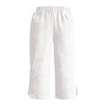thumbnail image 7 of Cotton Linen Shorts for Women Knee Length Bermuda Shorts Casual Wide Leg Elastic Waist Summer Beach Shorts with Pockets, 7 of 7
