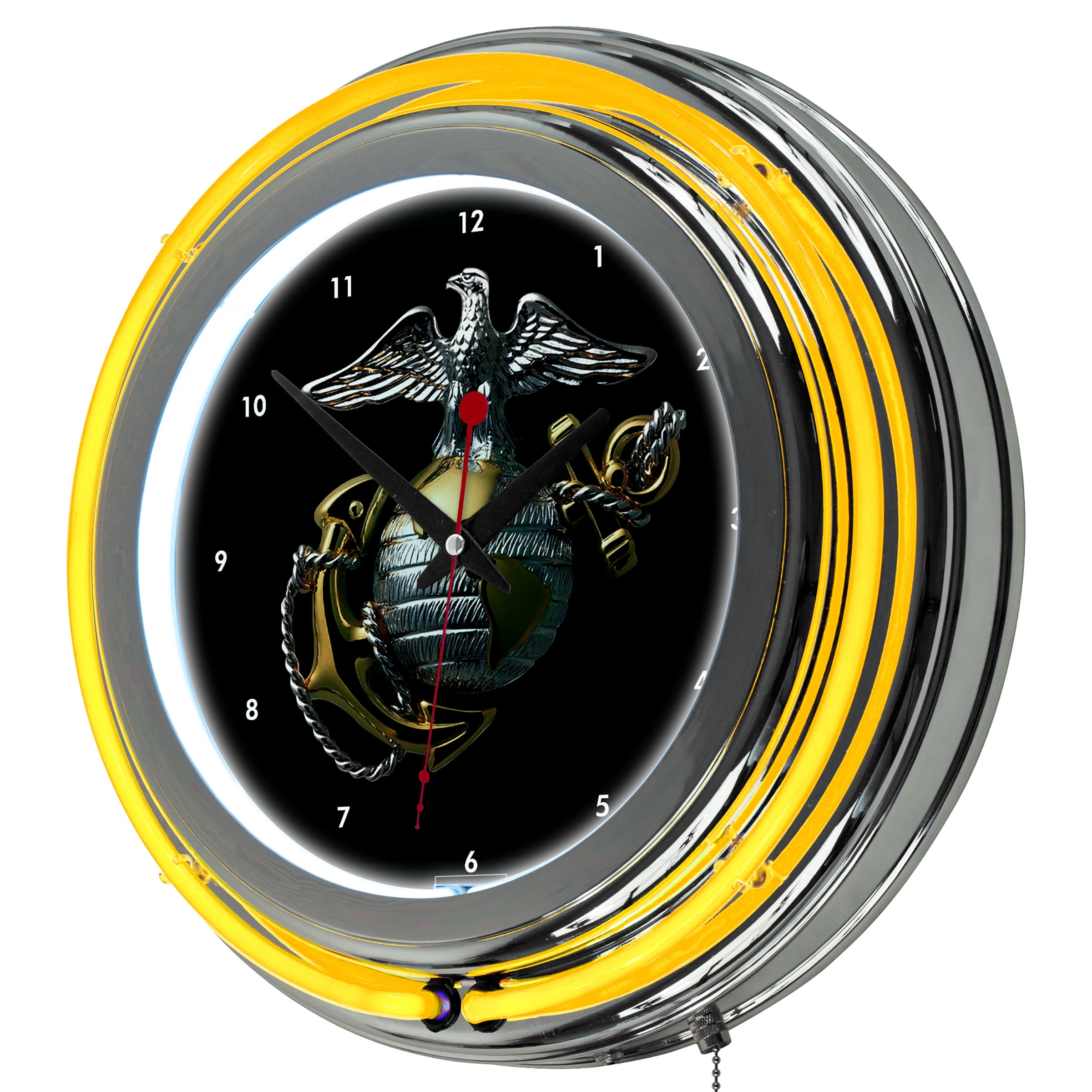 USMC Chrome Double Rung Neon Clock Officer
