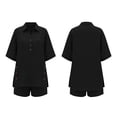 thumbnail image 7 of Mifsaly Linen Short Sets for Women Short Sleeve Collared Button Down Shirts and Elastic Waist Shorts Relaxed Fit Casual Summer Matching Outfits 2026 Black,M, 7 of 7