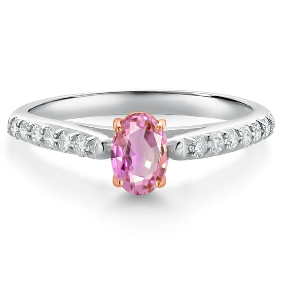 Gem Stone King 925 Silver and 10K Rose Gold Pink Sapphire and White Lab Grown Diamond Engagement Ring for Women (0.78 Cttw, Oval 6X4MM, Gemstone September Birthstone, Size 7)