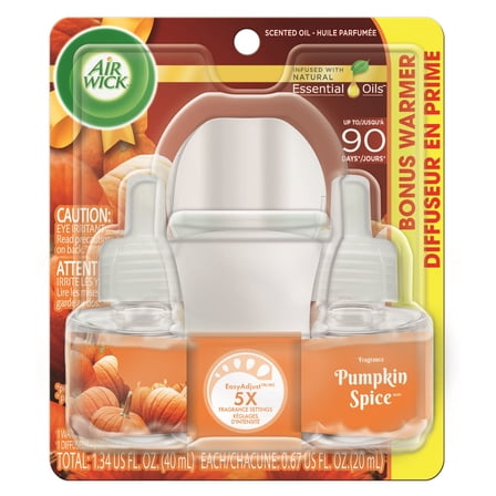 Air Wick, Plug in Essential Oils Kit, (Diffuser   Warmer   2 Refills), Pumpkin Spice, 1.34 Fl Oz