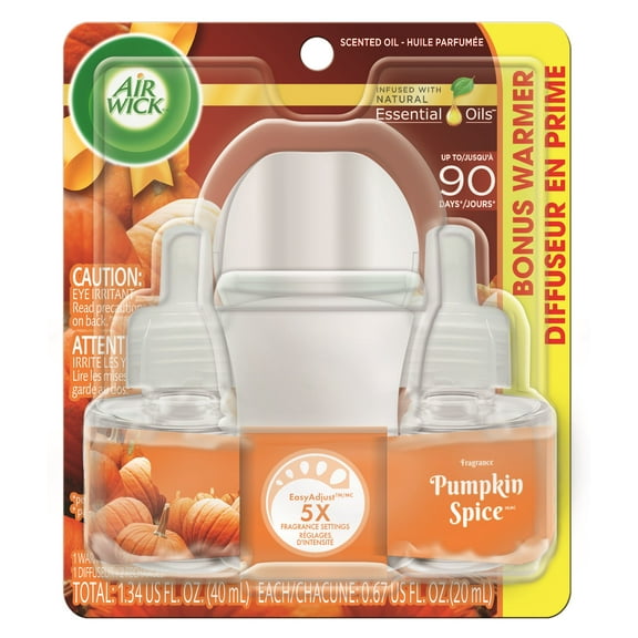 Air Wick, Plug in Essential Oils Kit, (Diffuser   Warmer   2 Refills), Pumpkin Spice, 1.34 Fl Oz