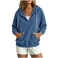 thumbnail image 2 of Neewe Women's V Neck Hoodies Long Sleeve Sweatshirt Drawstring Pullover Tops with Pocket Daily Outfits, 2 of 6