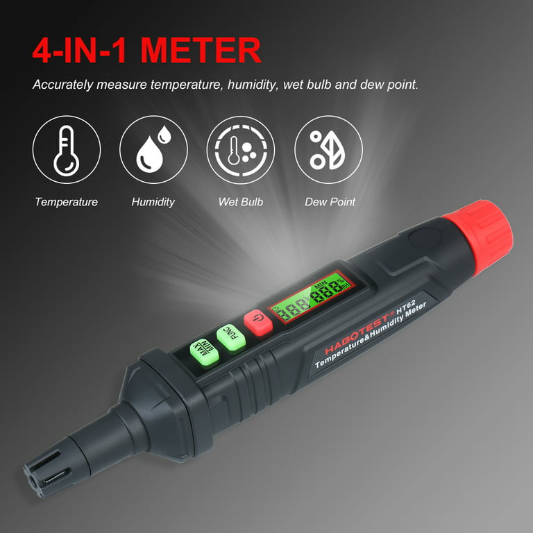 Portable Thermo-Hygrometer 4-in-1 Digital Psychrometer Mini