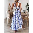 thumbnail image 2 of Womens Royal Blue Floral Print Tie Back Maxi Dress Summer Boho Beach, 2 of 7