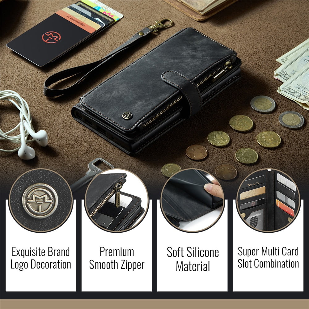 CaseMe Case for Samsung Galaxy S26+ 5G Wallet Case for Women Men, Fashion Durable PU Leather Magnetic Flip Lanyard Strap Wristlet Zipper Card Holder Wallet Phone Case for Samsung Galaxy S26+ 5G 6.7"
