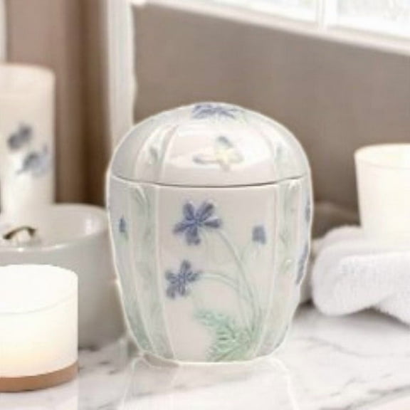 Ceramic Violet Flower Accessory Box, Bathroom Vanity Decor, Gift for Her